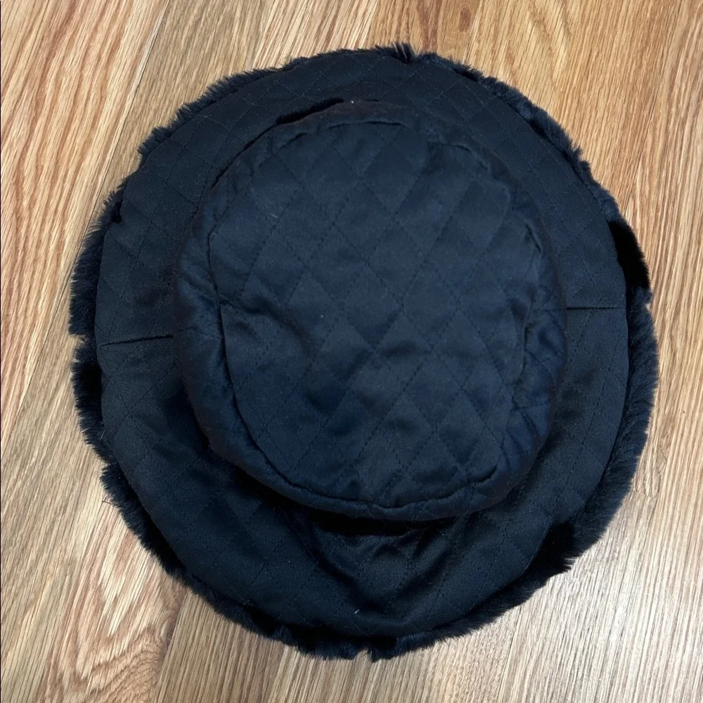 Vintage reversible Black Faux Fur quilted wide rim bucket Hat one size women’s - Picture 8 of 8